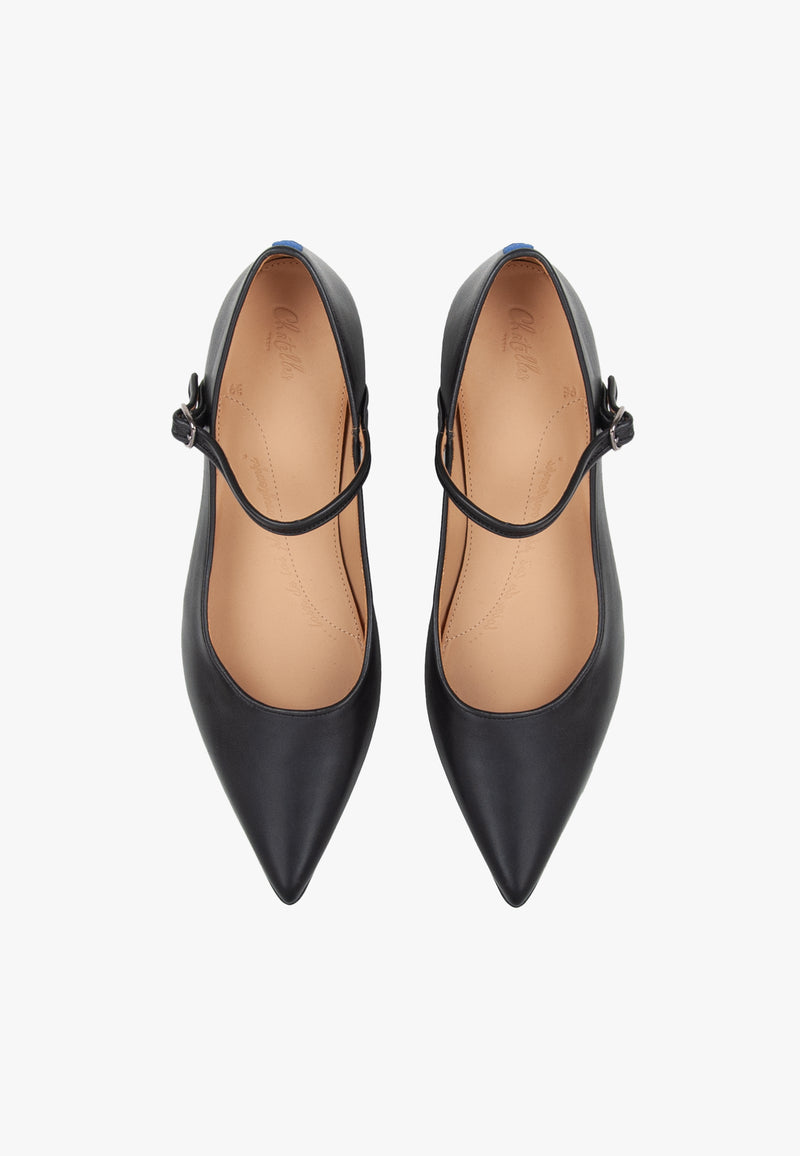 Slippers Mary Janes Pointus - Cuir - Noir - Femme