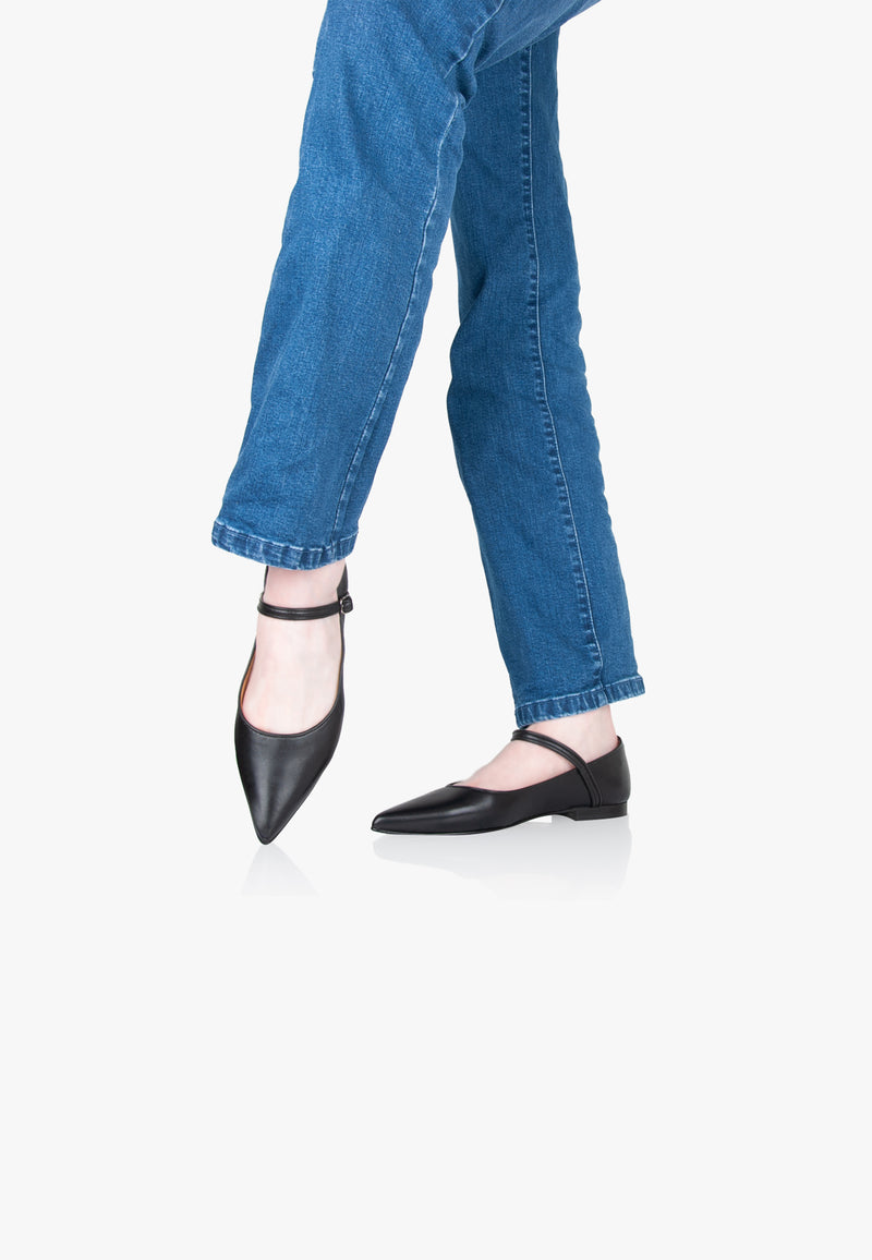 Slippers Mary Janes Pointus - Cuir - Noir - Femme