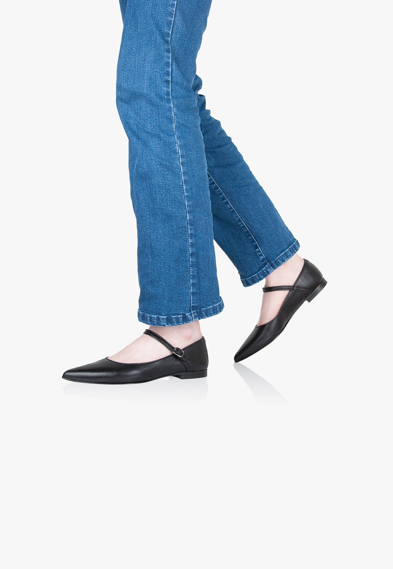 Slippers Mary Janes Pointus - Cuir - Noir - Femme