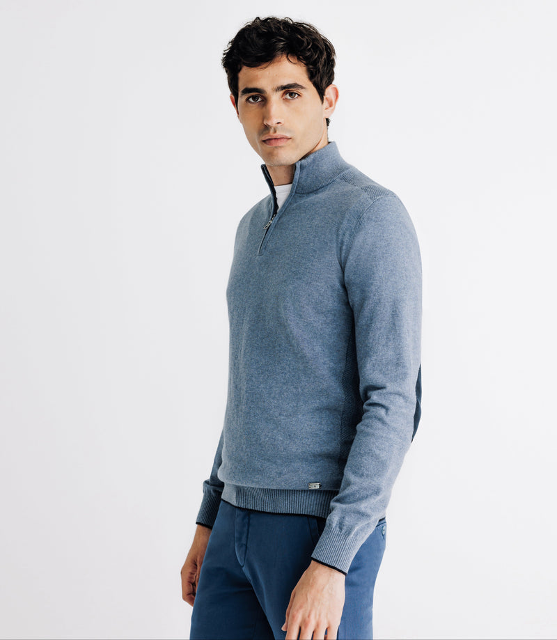 Pull col montant zippé indigo - IZAC