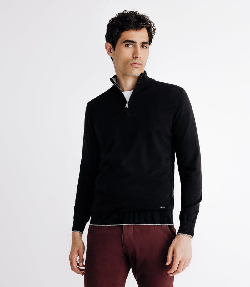 Pull col montant zippé noir - IZAC