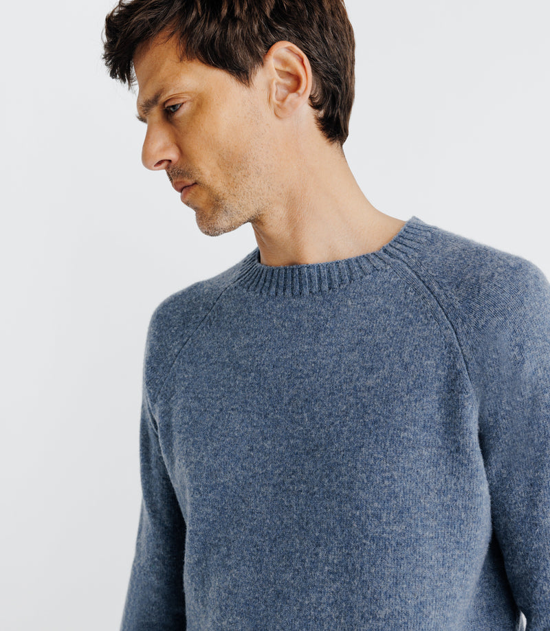 Pull manches longues col rond indigo - IZAC