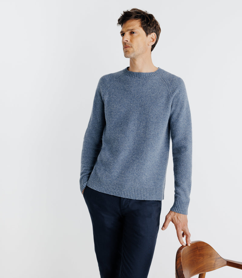 Pull manches longues col rond indigo - IZAC