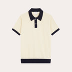 Polo En Maille Nid D'Abeille Écru Et Marine