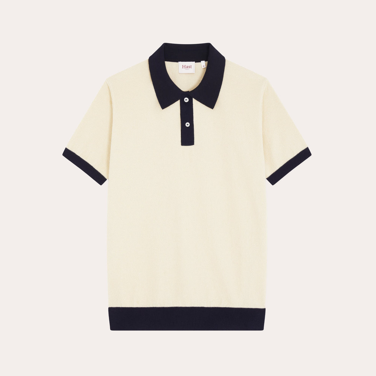 Polo En Maille Nid D'Abeille Écru Et Marine