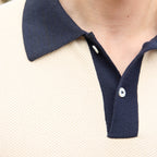 Polo En Maille Nid D'Abeille Écru Et Marine