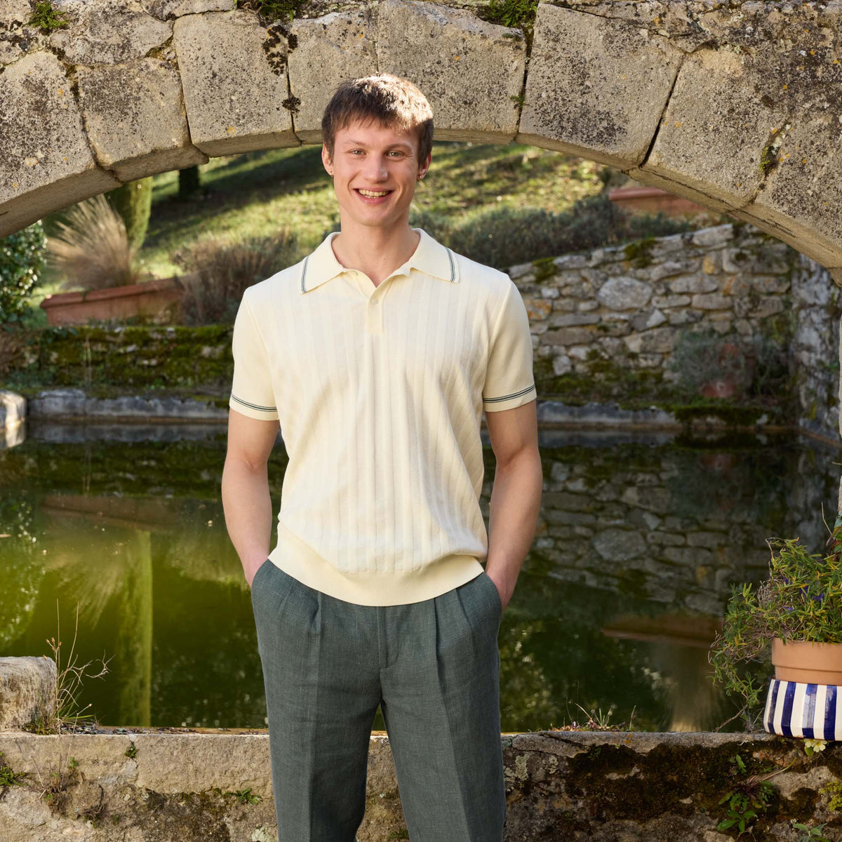 Polo En Maille Écru