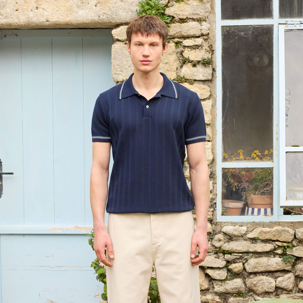 Polo En Maille Marine