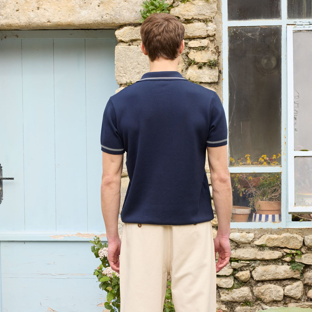 Polo En Maille Marine