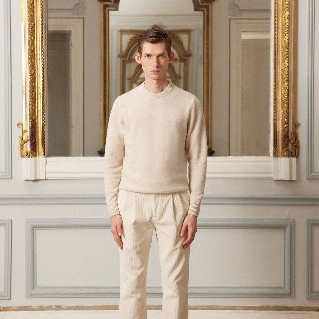 Pull En Laine Mérinos Beige Chiné