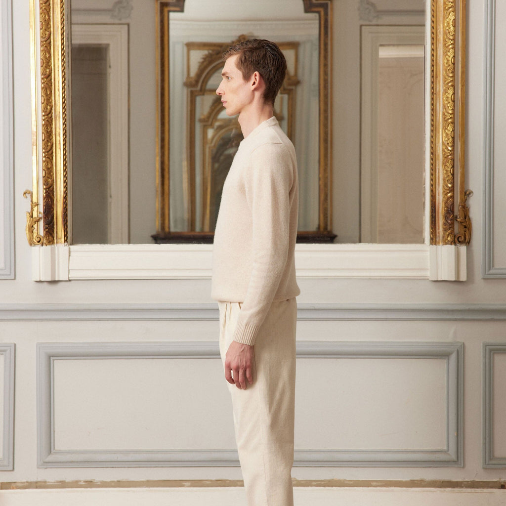 Pull En Laine Mérinos Beige Chiné