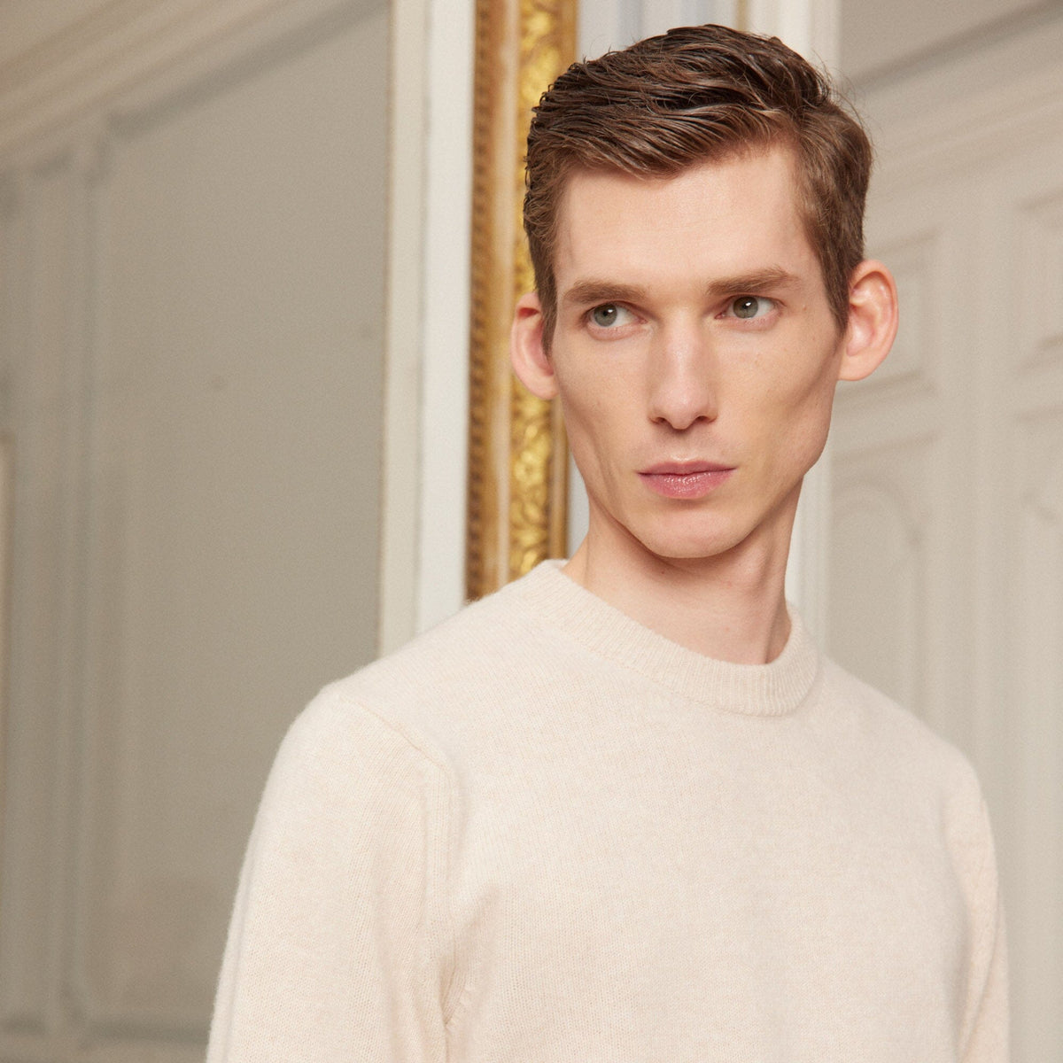 Pull En Laine Mérinos Beige Chiné