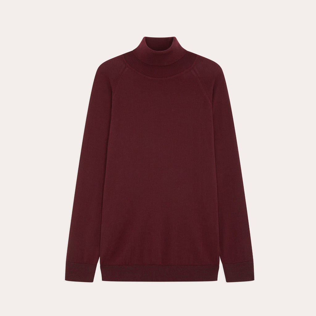 Pull À Col Roulé En Laine Mérinos Bordeaux