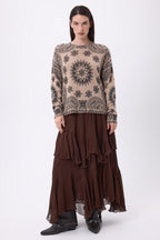 Jersey de cuello redondo con estampado bandana Presley - Beige crema estampado negro - Mujer