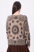 Jersey de cuello redondo con estampado bandana Presley - Beige crema estampado negro - Mujer