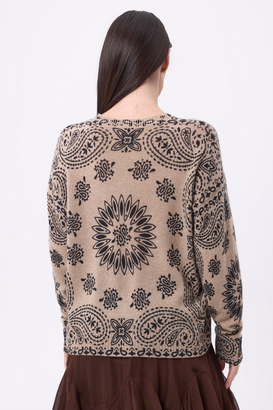 Jersey de cuello redondo con estampado bandana Presley - Beige crema estampado negro - Mujer