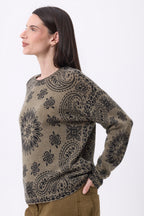 Jersey de cuello redondo con estampado Bandana Presley - Caqui jaspeado estampado negro - Mujer