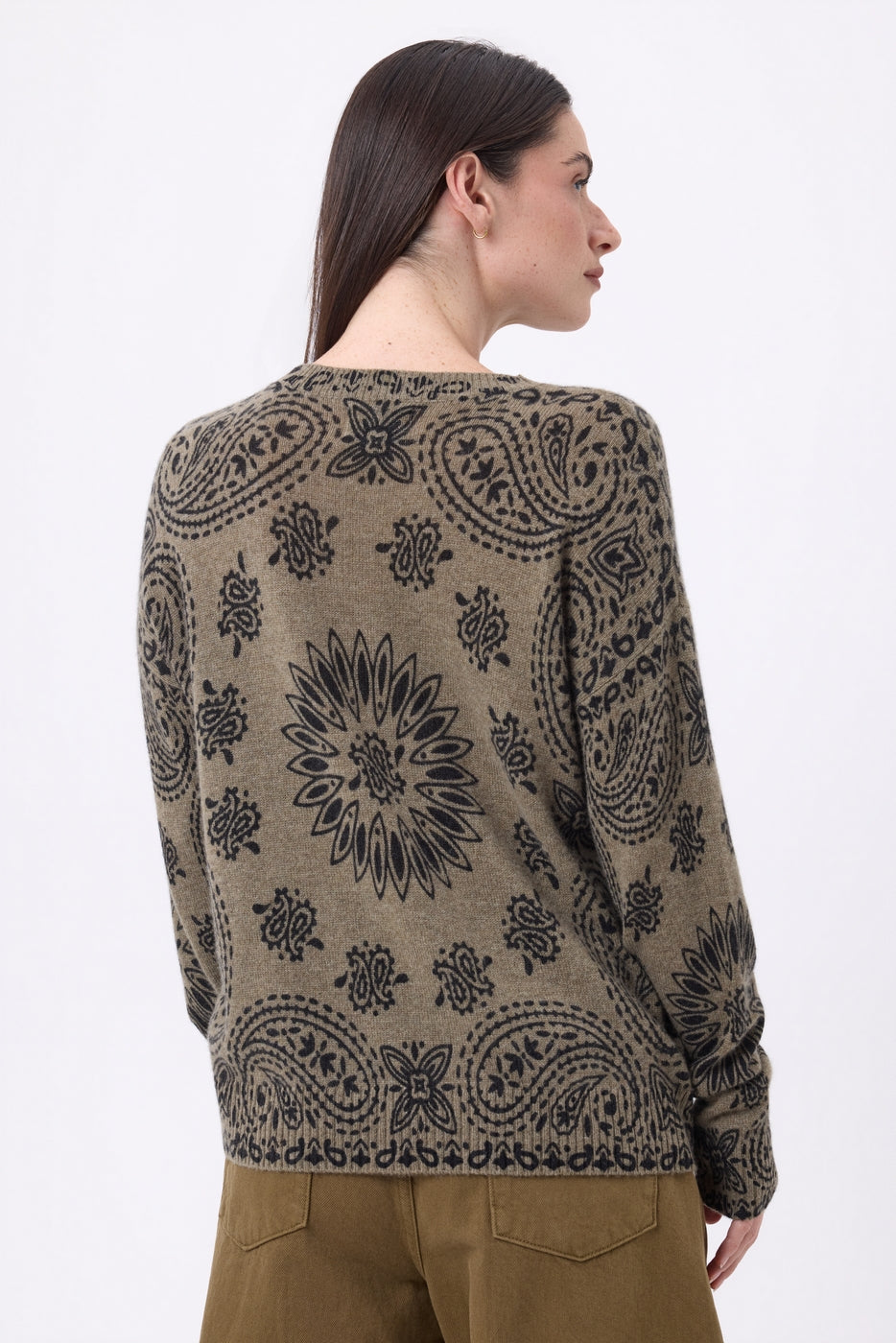 Jersey de cuello redondo con estampado Bandana Presley - Caqui jaspeado estampado negro - Mujer