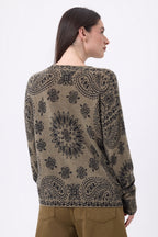 Jersey de cuello redondo con estampado Bandana Presley - Caqui jaspeado estampado negro - Mujer