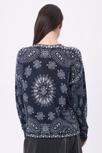 Jersey de cuello redondo con estampado bandana Presley - Azul marino estampado blanco - Mujer