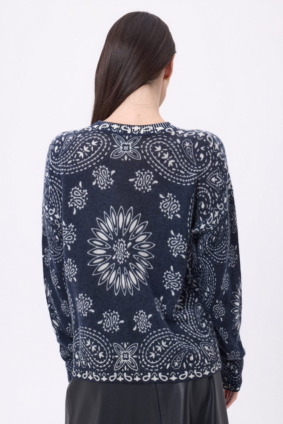 Jersey de cuello redondo con estampado bandana Presley - Azul marino estampado blanco - Mujer