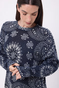 Jersey de cuello redondo con estampado bandana Presley - Azul marino estampado blanco - Mujer