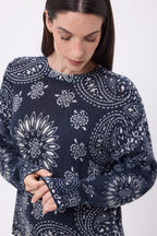 Jersey de cuello redondo con estampado bandana Presley - Azul marino estampado blanco - Mujer