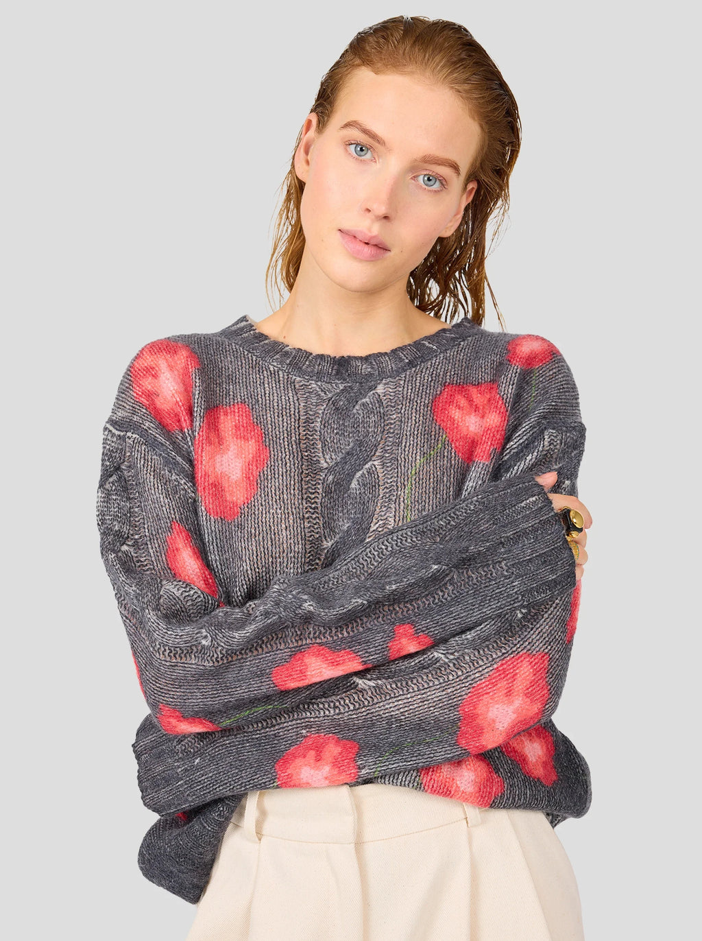 Ellis Jumper In Black Poppy Printed Knit