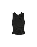 Top sin mangas drapeado negro transparente