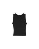 Top sin mangas drapeado negro transparente