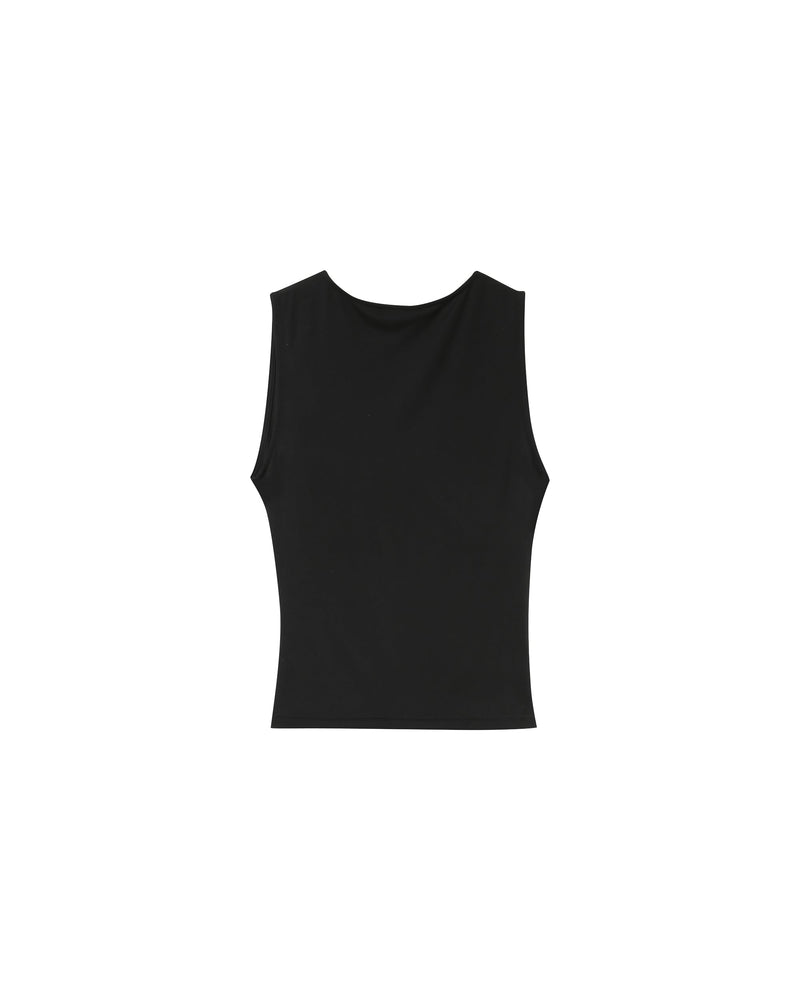 Top sin mangas drapeado negro transparente