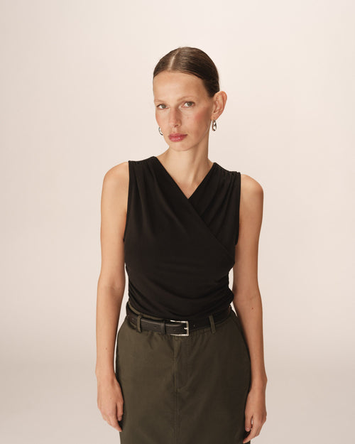 Sheer Black Drape Sleeveless Top