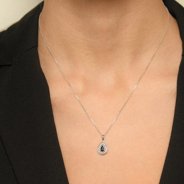"Oceane" Pendant D0.09/26 &amp; Sapphire 0.30/1 - 375/1000 White Gold