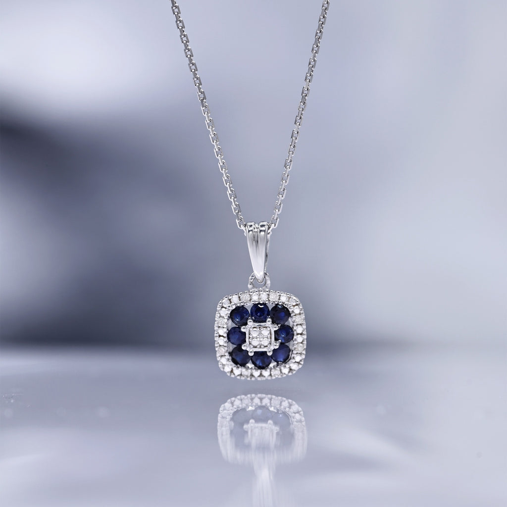 Pendentif "Volga" Diamants 0,03/8 & Saphir 0,58/8 - Or Blanc 375/1000