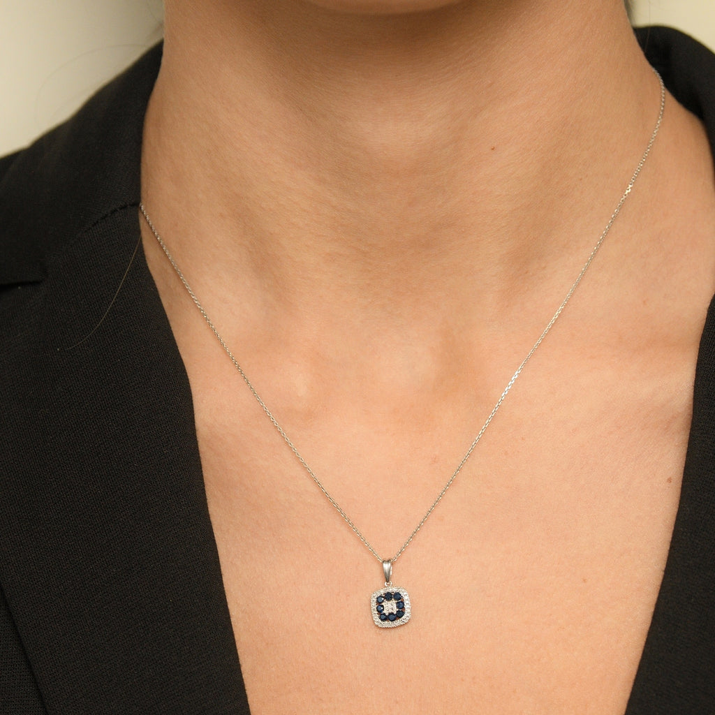 Pendentif "Volga" Diamants 0,03/8 & Saphir 0,58/8 - Or Blanc 375/1000
