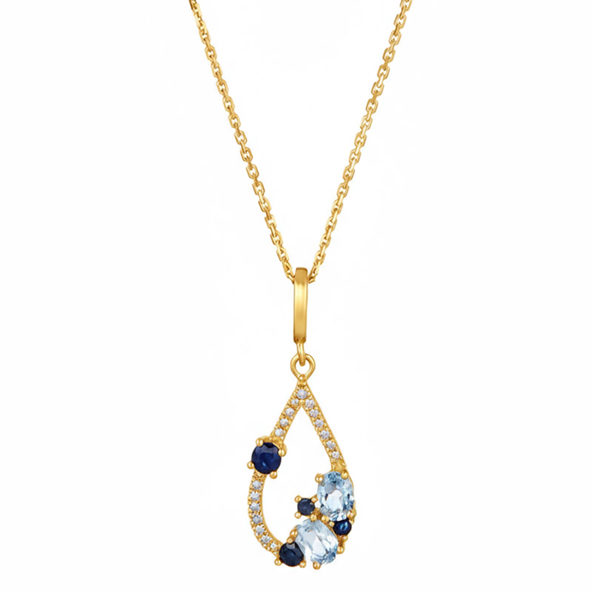 Pendentif "Saphir Elixir" Diamants 0,01/2 & Topaze Bleue 0,48/2 & Saphir 0,25/4 - Or Jaune 375/1000