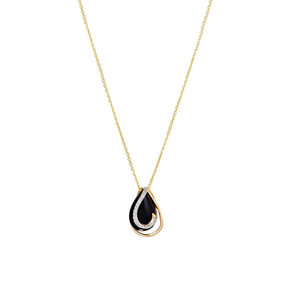 "Galapagos" Pendant D0.06/18 & Black Agate - 375/1000 Yellow Gold
