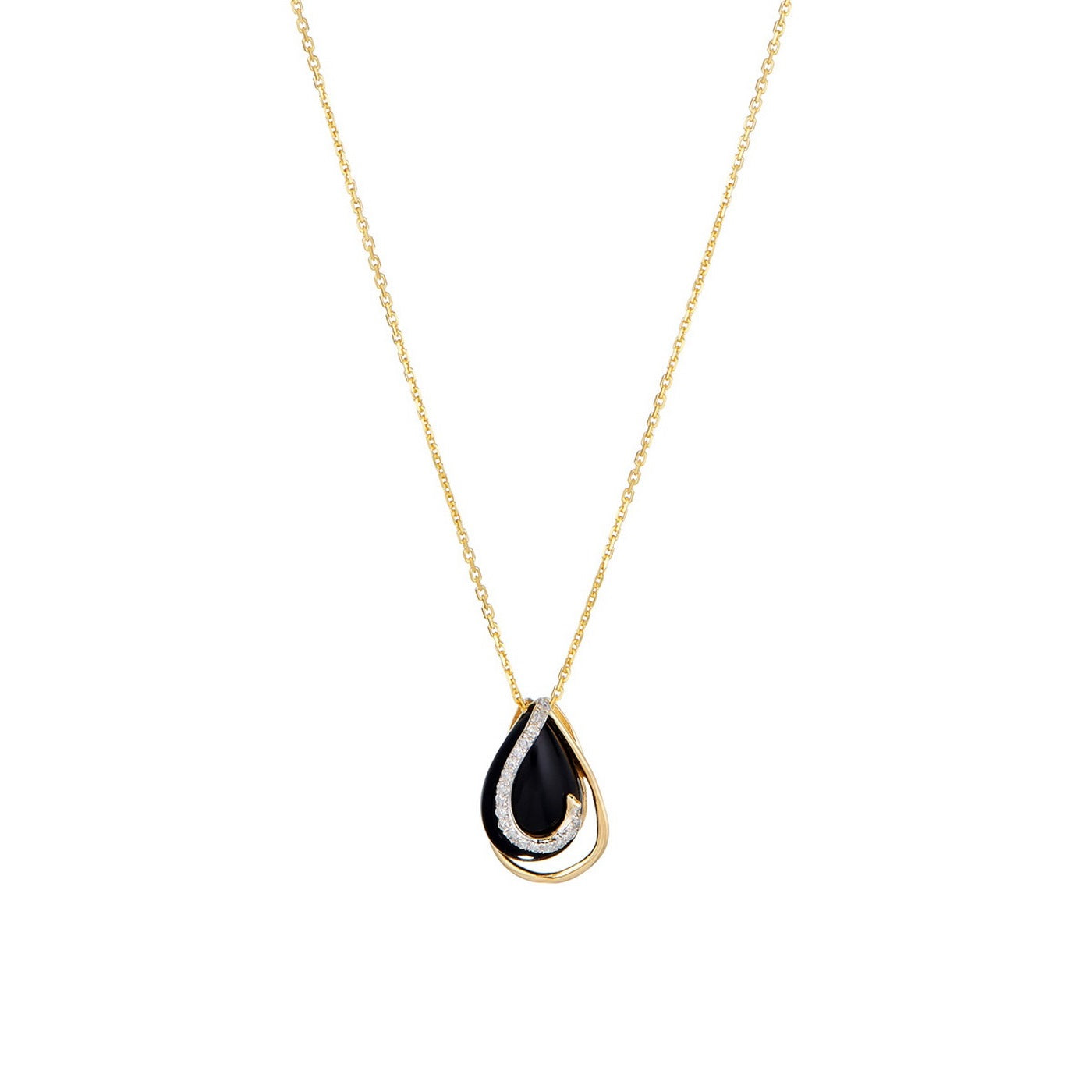 "Galapagos" Pendant D0.06/18 & Black Agate - 375/1000 Yellow Gold