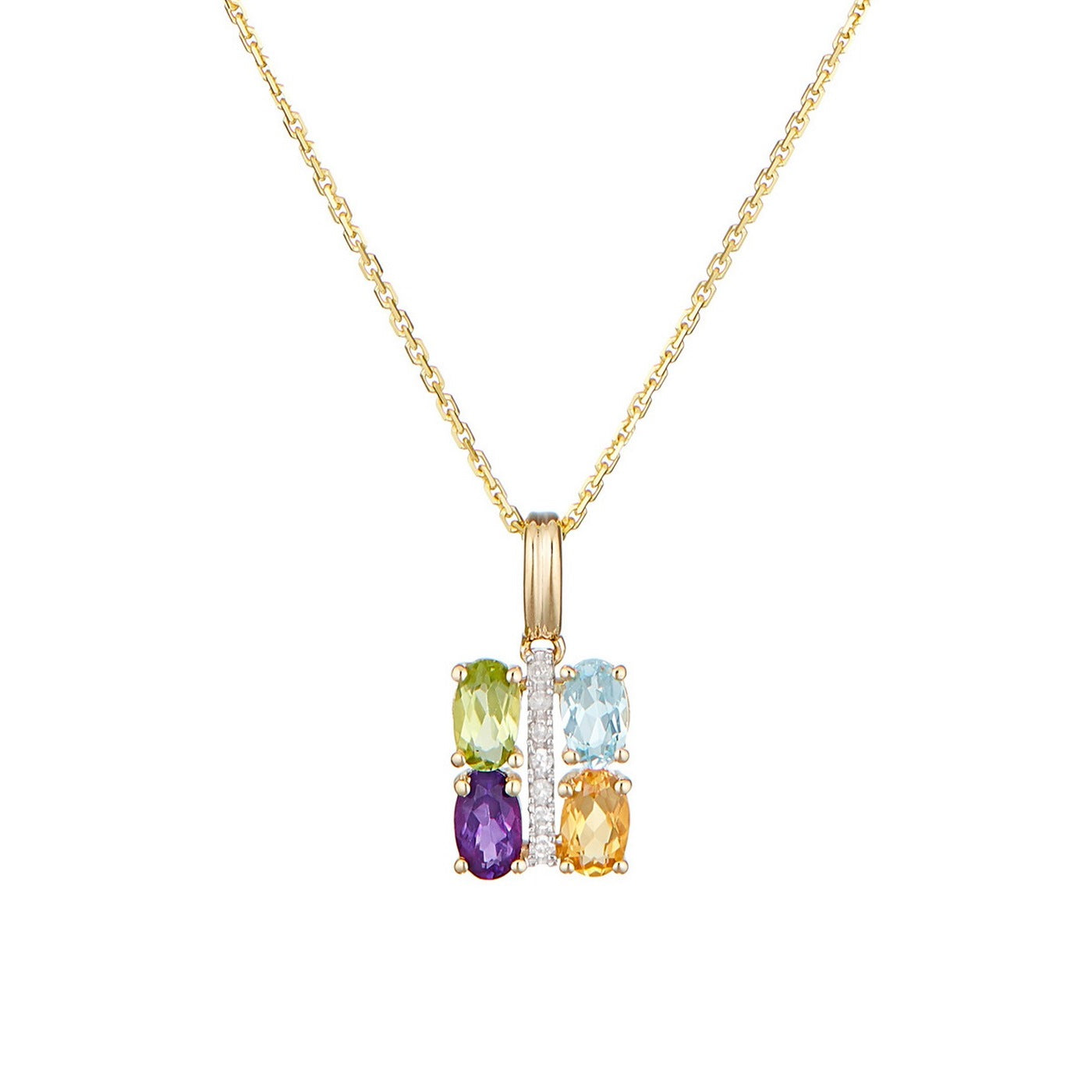Pendentif "Cayuga" D0,04/7 Citrine 0,22/1 Améthyste 0,26/1 Topaze 0,35/1 & Périd - Or Jaune 375/1000