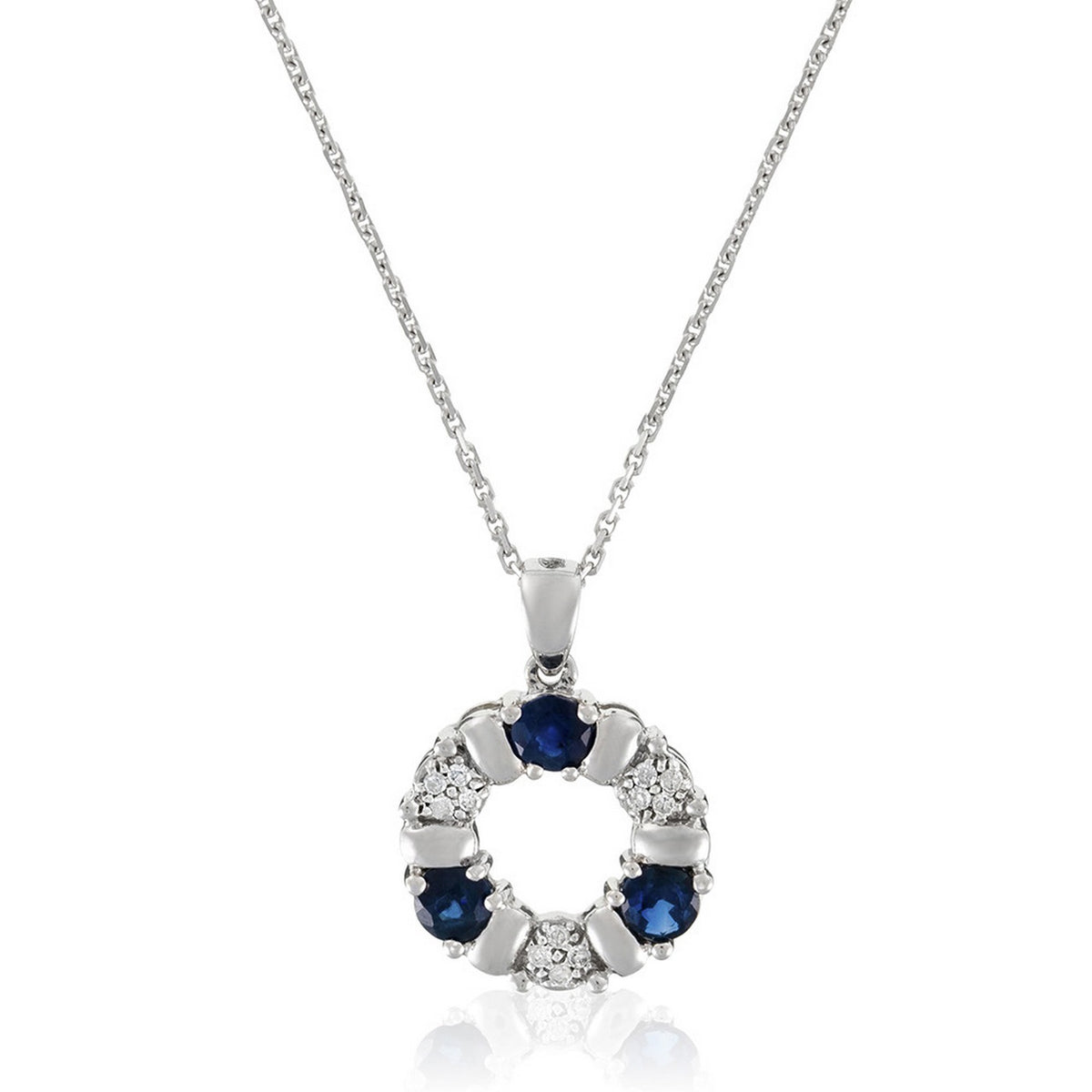 Pendentif "Port Royal" Diamants 0,05/12 & Saphirs 0,54/3 - Or Blanc 375/1000