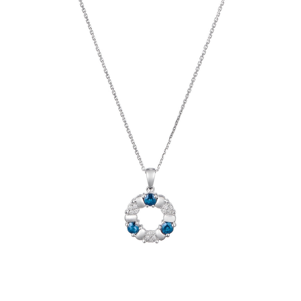 Pendentif "Port Royal" Diamants 0,05/12 & Saphirs 0,54/3 - Or Blanc 375/1000