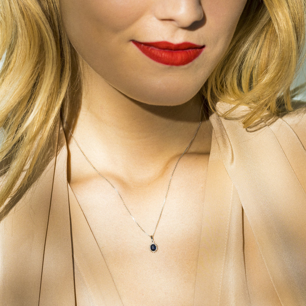 Pendentif "Abra" Diamants 0,06/18 Et Saphir 0,55/1