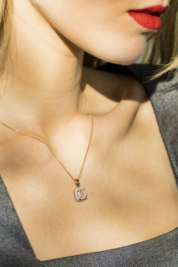 Pendentif "Quartissime" D0,12/36 & Quartz Rose 2,7/1 - Or Rose 375/1000
