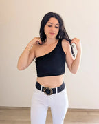 Black Asymmetrical Crop Top - Ilana