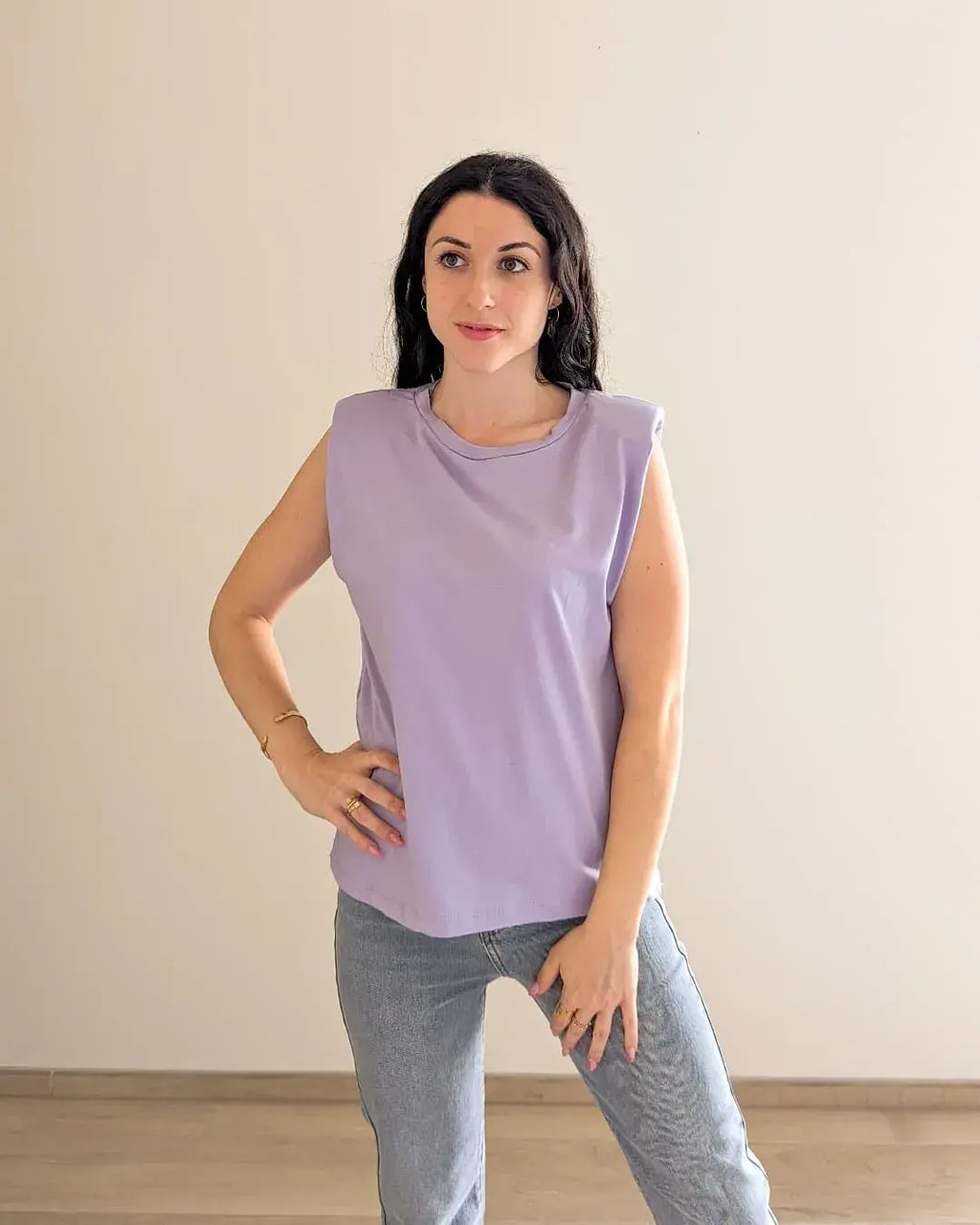 Shoulder Pads T-Shirt - Lilac