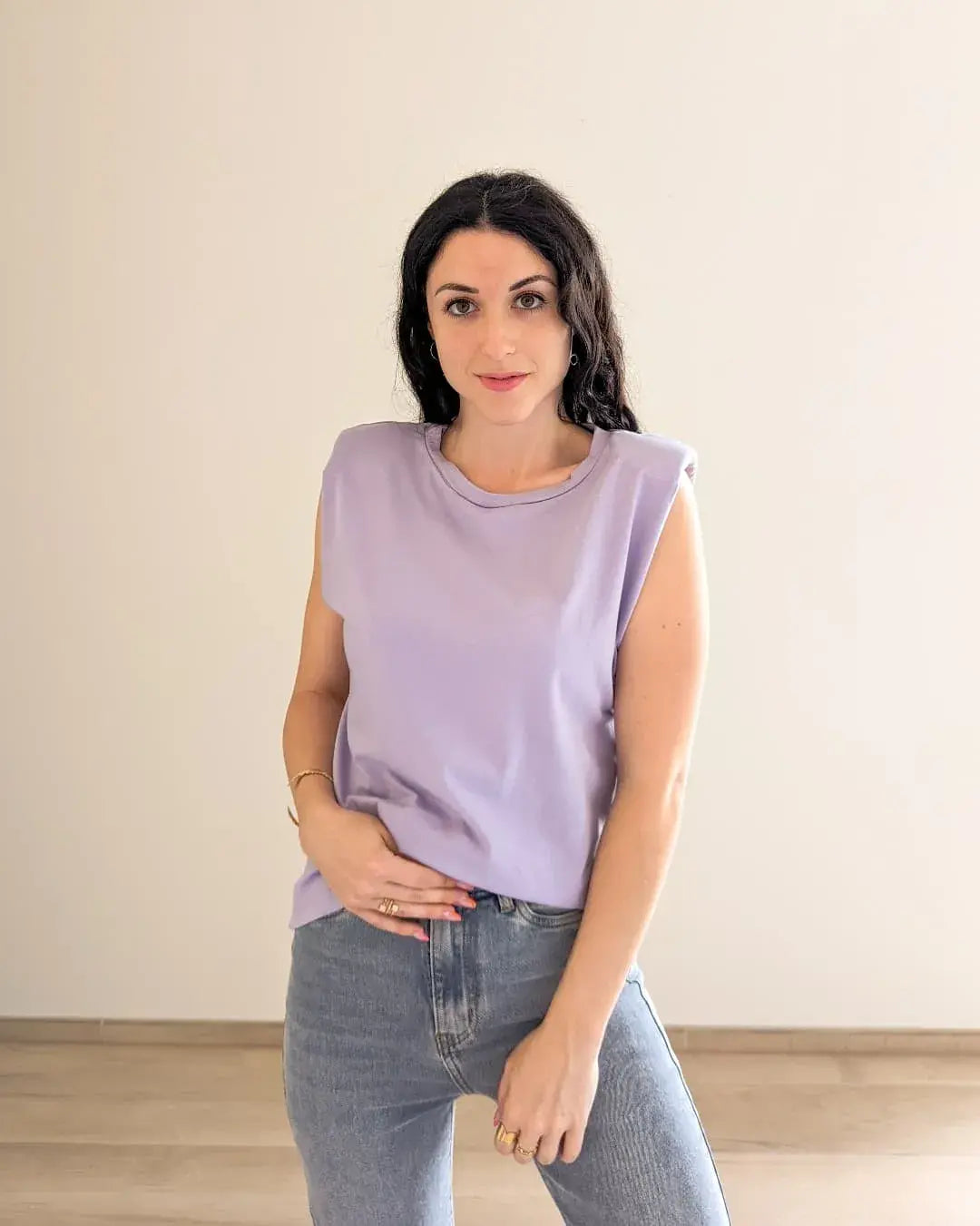 Shoulder Pads T-Shirt - Lilac