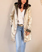 Long Elena Raincoat - Khaki/Gold