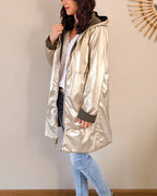 Long Elena Raincoat - Khaki/Gold
