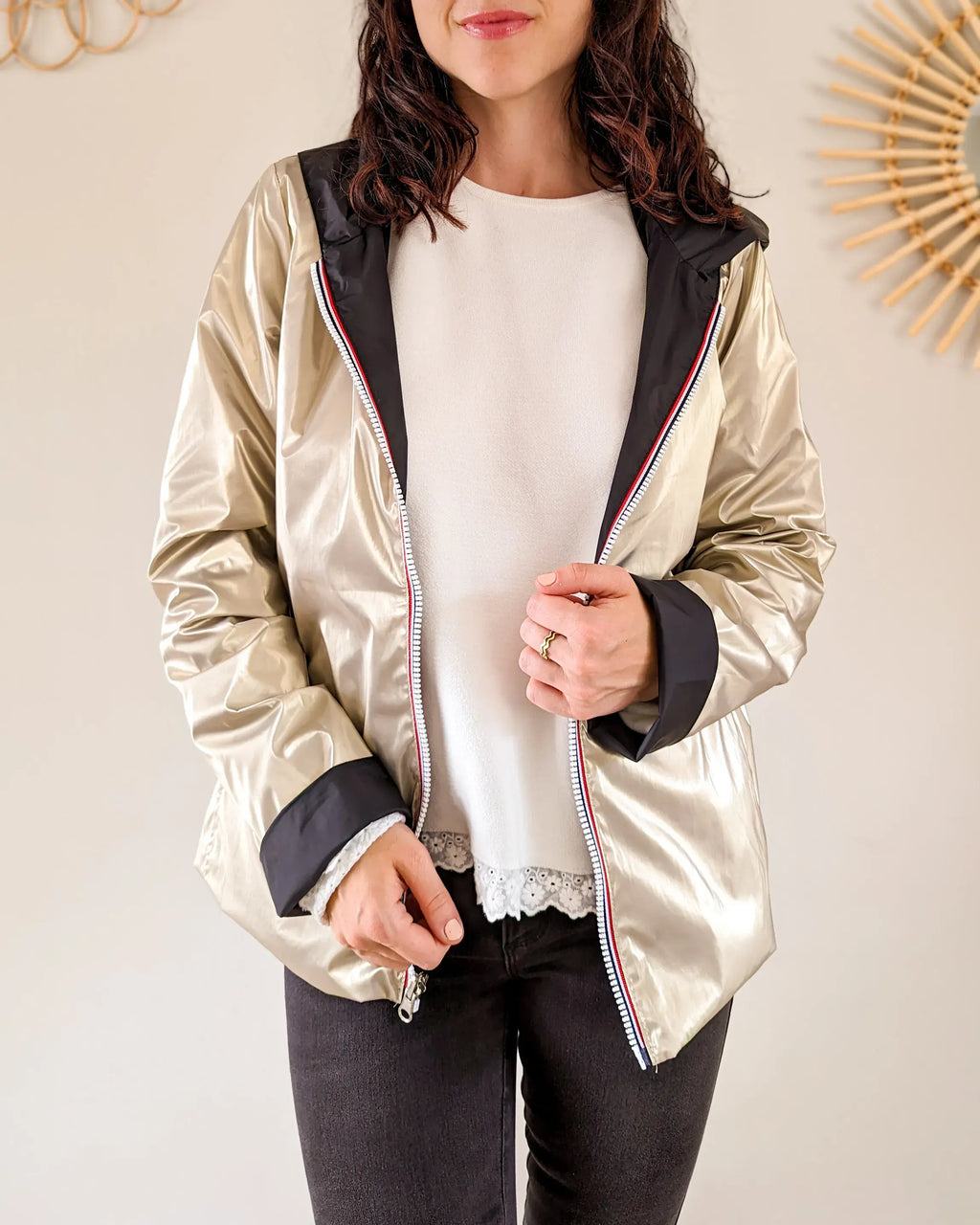 Regenjas Elena Kort - Zwart/Goud