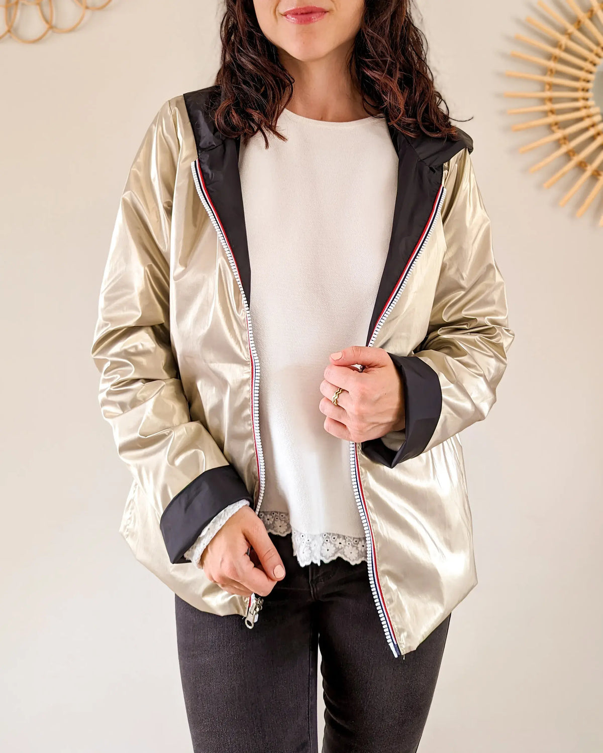 Regenjas Elena Kort - Zwart/Goud